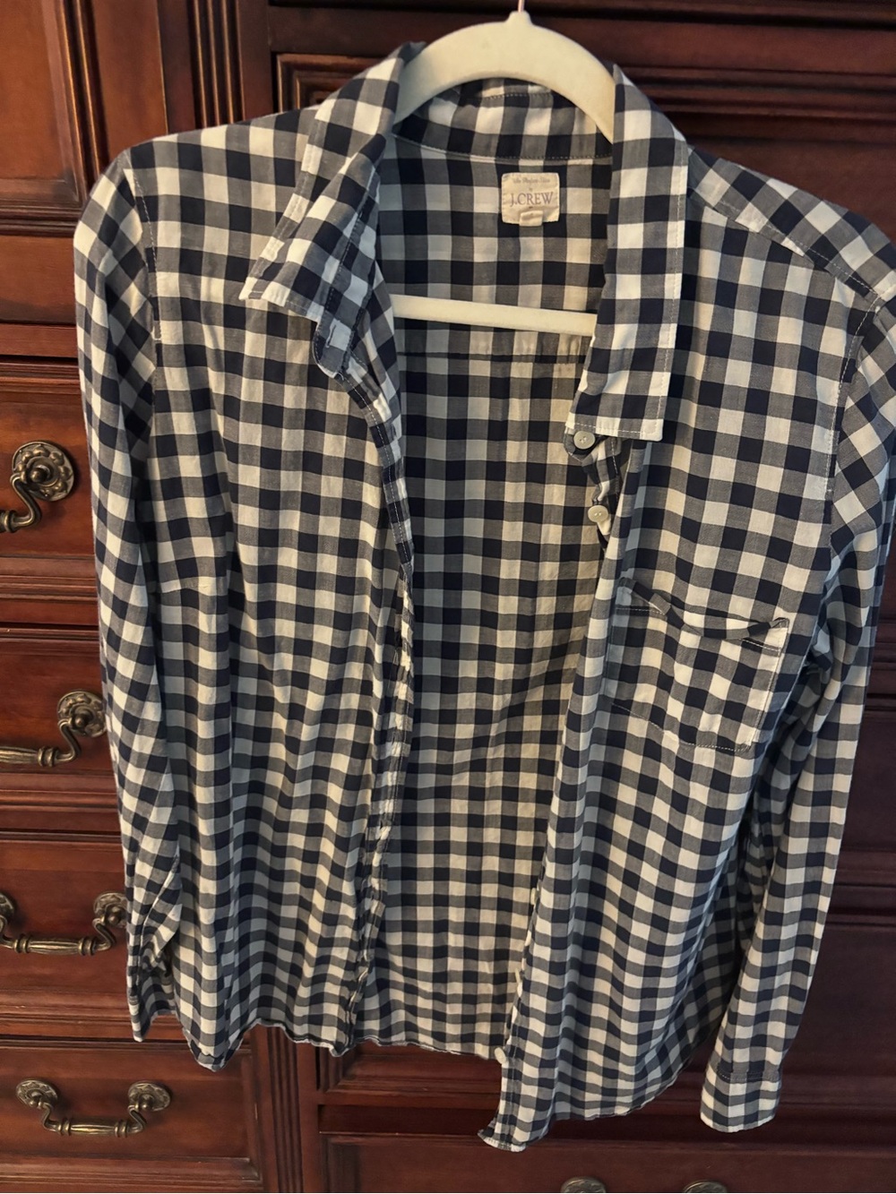 J. Crew Navy and White Gingham Button-Up Blouse